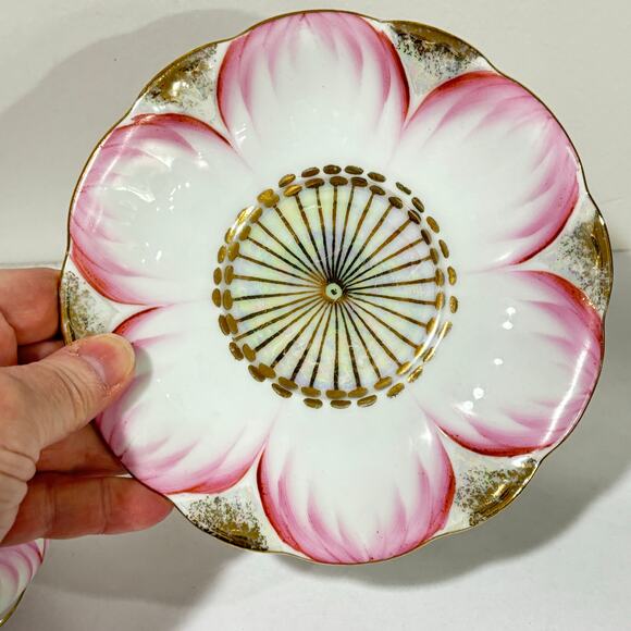 EW Princess Japan bowl & saucer set white pink gold lotus flower porcelain - Picture 7 of 9